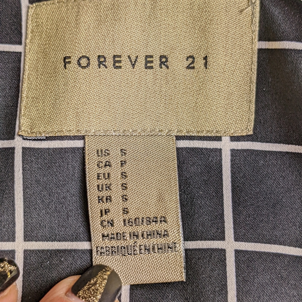 ☀️Forever 21 plaid blazer jacket Small black White checks geometric - Picture 12 of 16